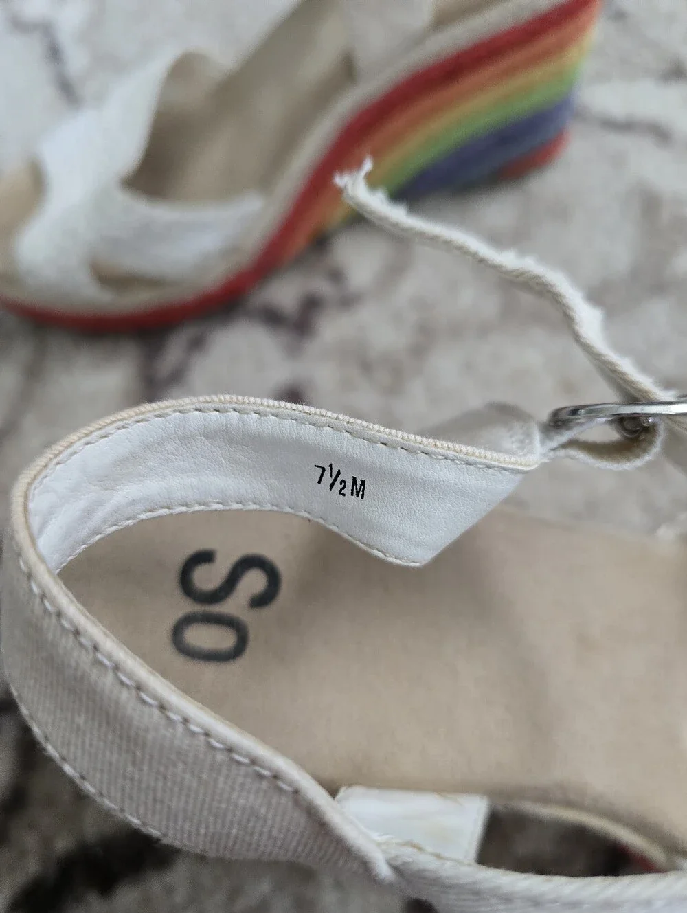 SO White Woven Ankle-Strap Wedge Sandals with Rainbow Platform